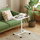 HOMCOM 28" Pneumatic Height Adjustable Standing Desk with Wheels - White Wood Grain-Quality particle board desktop, with a smooth and protective melamine coating