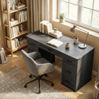 HOMCOM 55" Farmhouse Executive Desk with Drawers - Black Wood Grain-Seven drawers organize stationery and files clutter free daily