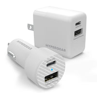 HyperGear 20W Dual Port USB-A/USB-C Car and Wall Charger Bundle - White-Each charger can fast charge 2 devices at once