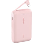 Belkin BoostCharge Power Bank - Integrated USB C Cable - 10000mAh - Pink-20W output to fast charge your smartphones and tablets