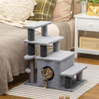 PawHut Adjustable Height Cat Stairs with Scratching Post for Sofa - Black?Grey-Supports older, smaller, or injured pets 
