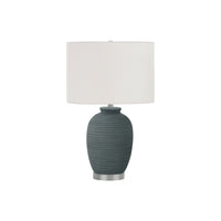 Monarch Specialties 24" H Contemporary Table Lamp - Blue Ceramic / Ivory / Cream Shade-Illuminate your space with this stylish and versatile 24"h table lamp featuring a textured finish base in a blue ceramic hue with a sleek silver metal footing, a drum shaped ivory fabric shade and finished with a round, silver finial on top