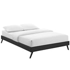 Modway Loryn Vinyl Queen Bed Frame with Round Splayed Legs - Black-Ten Wood Support Slats