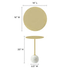 Modway Aliza Round White Marble Side Table - White Brass-White Marble Base