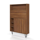 Nexera Slim Bar Cabinet - Secretary Bookcase Desk With Storage - Walnut-Top melamine and laminate finish, which is scratch, stain and water-resistant for your every day purpose. 