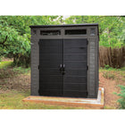 Suncast Modernist Storage Shed - 7' x 7' - Peppercorn/Black-Shed design features 4 large transom windows providing natural light to interior.