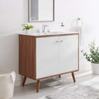Modway Transmit 36" Bathroom Vanity - Walnut/White-Ceramic Sink Basin