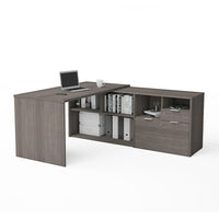 Bestar i3 Plus L-Desk with Two Drawers, Bark Grey (160850-47)-L-Desk