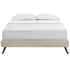 Modway Loryn Fabric Full Bed Frame with Round Splayed Legs - Beige-Center Rail with Support Two Legs