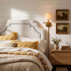 Modway Magnolia Stain-Resistant Performance Velvet Twin Size Headboard - Alabaster/Cadet Blue-Scalloped Silhouette