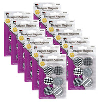 Charles Leonard Designer Button Style Magnets - Super Strong - Assorted Black & White Designs - 12 Packs of 6-Stylish button style magnets are as strong as they are designer.