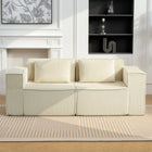 HOMCOM Corduroy 3 Seater Boneless Sofa Couch with 2 Pillows - Beige-Wide armrests can be used as small table
