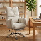 HOMCOM Ergonomic Reclining Office Chair with Snow Flannel Fabric - Cream White-Reclines up to 155° with a footrest for relaxing naps anytime