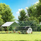 PawHut Large Metal Chicken Coop with Waterproof Cover - 9.8' x 19.7' x 6.4' - Silver-Nesting box and roosting bar with 5 perches included 