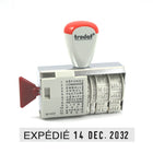 Trodat 1117 Phrase Dater Stamp - 4 mm - French-Business phrases include: Repondu, Commandé, Emballé, Annulé, Facturé, Vérifié, Réclamé, Retourné, Livré, Payé, Expédié et Reçu