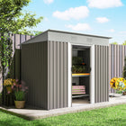Outsunny Metal Outdoor Storage Shed with Sliding Doors - 7' x 4' - Light Grey-Double sliding door for easy access in and out 