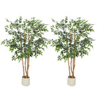 HOMCOM 5' Artificial Banyan Tree - Green - 2 Pack-Crafted with real-touch leaves and solid wood trunks for lifelike beauty 