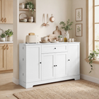 HOMCOM 55" Modern Sideboard Buffet Cabinet with Drawer & Side Storage Racks - White-Adjustable shelves ensure personalised storage for all your needs 