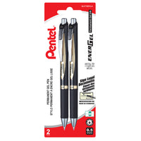 Pentel EnerGel Permanent Ink Pens - 0.5mm - Black Ink - 2 Pack-Sleek & stylish barrel design with gold accents for a professional look