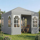 Outsunny 9.6 ft W x 9.6 ft L Pop Up Canopy Tent with 4 Sidewalls - 1-Button Push - Light Grey-Eight holes prevent rainwater pooling for less maintenance