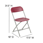 Flash Furniture HERCULES Series Premium Red Plastic Folding Chair - 10 Pack-Grey Powder Coated Frame Finish