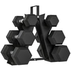 Soozier 60 lb Dumbbell Set with Rack - Rubber Coated Hex Hand Weights-Includes three pairs of weights for home gym 