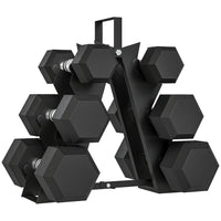 Soozier 60 lb Dumbbell Set with Rack - Rubber Coated Hex Hand Weights-Includes three pairs of weights for home gym 