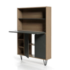 Nexera Slim Bar Cabinet - Secretary Bookcase Desk With Storage - Nutmeg & Charcoal Grey-Top quality MDF, melamine and laminate finish, which is scratch, stain and water-resistant for your every day purpose. 