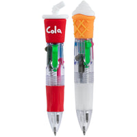 Merangue Mini Multi-Colour Fast Food Pens - 2 Pack-Multi-ink novelty pens with drink and ice cream-themed toppers