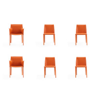 Manhattan Comfort Paris Modern Leatherette Upholstered Dining Chairs - Coral - Set of 6-Modern 6-Piece Dining Chair Perfect for Dining and Home Office Use