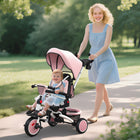Qaba 6 in 1 Foldable Kids Tricycle with Adjustable Push Handle - Pink-Rotating seat allows face-to-face interaction for closer parent-child bonding 