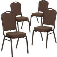 Flash Furniture HERCULES Series Crown Back Stacking Banquet Chairs with Brown Patterned Fabric & Copper Vein Frame - 4 Pack-Set of 4 Multipurpose Banquet Chairs