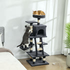 PawHut 52" Cat Tree with Condo, Hammock and Bed - Dark Grey-Sisal scratching posts allow your cat to sharpen their claws safely 