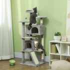 PawHut 54" Cat Tree Tower with Scratching Posts and Condos - Light Grey-Includes scratching posts and ramp for natural clawing instincts 