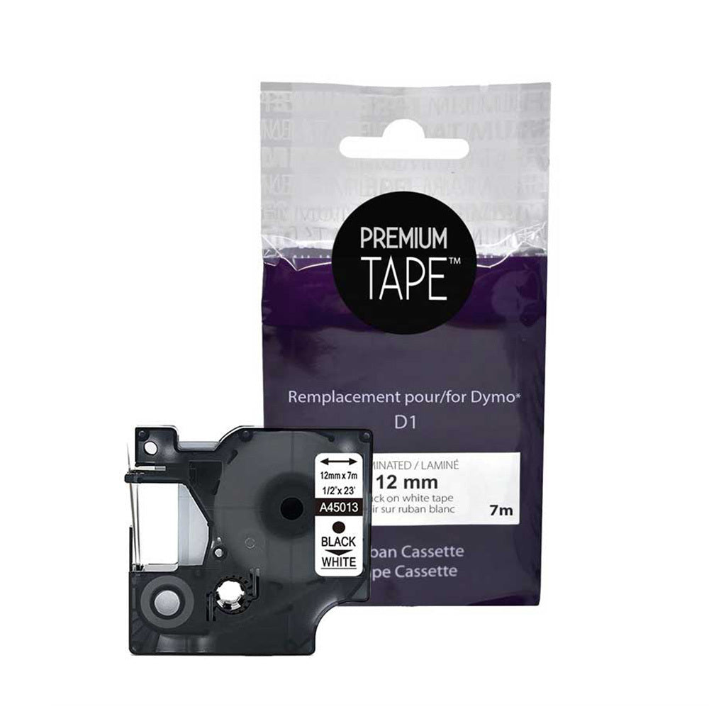 Premium Tape Compatible with Dymo 45013 - Black on White - 12mm
