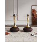 Manhattan Comfort Patchin 15.75" Modern End Table - Brown and Gold - Set of 2-Beautiful Round Gold Steel Table Top