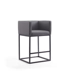 Manhattan Comfort Embassy 20.5" Mid-Century Modern Faux Leather Upholstered Counter Stool - Grey and Black-Mid-Century Modern Counter Stool with Backseat Perfect for Bar and Kitchen Use