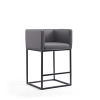 Manhattan Comfort Embassy 20.5" Mid-Century Modern Faux Leather Upholstered Counter Stool - Grey and Black-Mid-Century Modern Counter Stool with Backseat Perfect for Bar and Kitchen Use