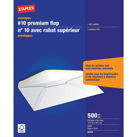 Staples Premium #10 Gummed Envelopes - 4-1/8" x 9-1/2" - White - 500 Pack-Premium flap envelope fits folded letter-sized paper