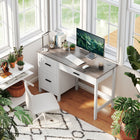 HOMCOM 47.2" Computer Desk with File Drawer - White-Lower drawer featuring adjustable hanging rails to fit A4 or letter-sized folders