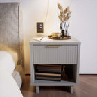 Manhattan Comfort Granville 18.11" Modern 1-Drawer Nightstand - Light Grey-Includes 1 Full Extension Drawers with Top Drawer Designed in Vertical Textured Ribbed Lines Made from Solid Wood
