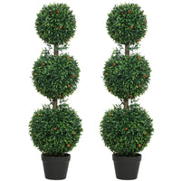 HOMCOM 3.3' Artificial Boxwood Topiary Trees - Green - 2 Pack-Receive a set of two trees, great for creating balanced, symmetrical decor 