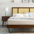 Modway Kelsea Cane and Wood Full Platform Bed with Angular Legs - Walnut-Wood Slat Support System