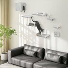 PawHut 7-Piece Cat Wall Shelf Furniture Set - Grey-Includes 7 pieces: multi-level perches, a sisal post ladder, cozy beds, a cat box, a cat ball, and a rope 
