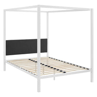 Modway Raina Canopy Queen Bed Frame - White Grey-Rustic Cottage Canopy Platform Bed