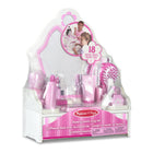 Melissa & Doug Wooden Beauty Salon Play Set with Vanity and Accessories - 18 Pieces-Wooden accessories include hair dryer, hair spray, hair straightener, comb, brush, flip-top lotion bottle