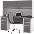 Bestar Connexion Collection Double Pedestal Credenza with Hutch, Sandstone & Slate-1" commercial-grade work surface resists scratches, stains and burns