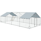 PawHut Large Metal Chicken Run with Cover for 24-30 Chickens - 9.8' x 26.2' x 6.4' - Silver-Spacious 258 sq. ft (24 m²) area comfortably accommodates 24-30 chickens 
