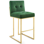 Modway Privy Gold Stainless Steel Performance Velvet Bar Stool - Gold Emerald-Glam Deco Bar Stool
