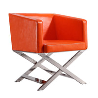 Manhattan Comfort Hollywood 25.6" Contemporary Faux Leather Upholstered Accent Chair - Orange and Polished Chrome-Contemporary Accent Chair for Living Room, Dining Room and Home Office Use